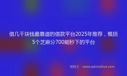 借几干块钱最靠谱的借款平台2025年推荐，概括5个芝麻分700能秒下的平台