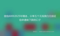 借钱60002025年精选，分享五个无视黑白无视征信申请就下款的口子