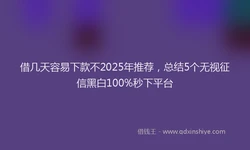 借几天容易下款不2025年推荐，总结5个无视征信黑白100%秒下平台