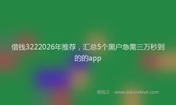 借钱3222026年推荐，汇总5个黑户急需三万秒到的的app