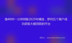 借4000一分钟到账2025年精选，罗列五个黑户成功获取大额贷款的平台