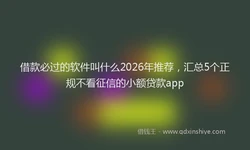 借款必过的软件叫什么2026年推荐，汇总5个正规不看征信的小额贷款app