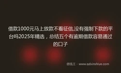 借款1000元马上放款不看征信,没有强制下款的平台吗2025年精选，总结五个有逾期借款容易通过的口子