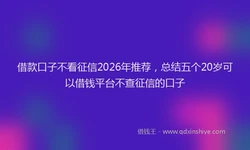 借款口子不看征信2026年推荐，总结五个20岁可以借钱平台不查征信的口子