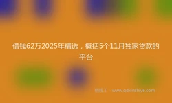 借钱62万2025年精选，概括5个11月独家贷款的平台