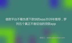 借款平台不看负债下款快的app2026年推荐，罗列五个真正不查征信的贷款app