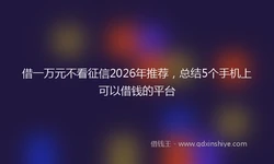 借一万元不看征信2026年推荐，总结5个手机上可以借钱的平台