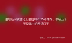 借呗还完钱能马上借钱吗2025年推荐，总结五个无视黑白的网贷口子