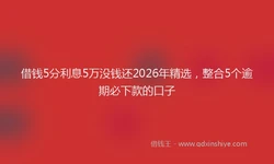 借钱5分利息5万没钱还2026年精选，整合5个逾期必下款的口子