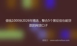 借钱1000快2026年精选，整合5个黑征信也能贷款的网贷口子