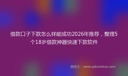 借款口子下款怎么样能成功2026年推荐，整理5个18岁借款神器快速下款软件