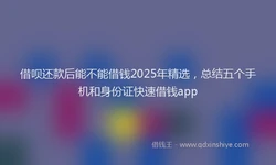 借呗还款后能不能借钱2025年精选，总结五个手机和身份证快速借钱app