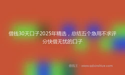 借钱30天口子2025年精选，总结五个急用不求评分快借无忧的口子