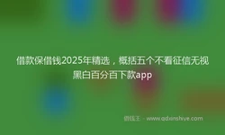 借款保借钱2025年精选，概括五个不看征信无视黑白百分百下款app
