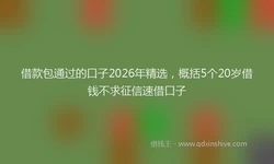 借款包通过的口子2026年精选，概括5个20岁借钱不求征信速借口子