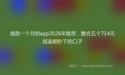借款一个月的app2026年推荐，整合五个714无视逾期秒下的口子