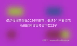借点钱贷款借钱2026年推荐，概括5个不看征信负债的网贷百分百下款口子
