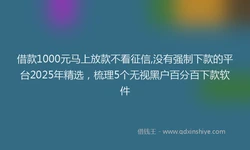 借款1000元马上放款不看征信,没有强制下款的平台2025年精选，梳理5个无视黑户百分百下款软件