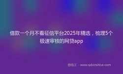 借款一个月不看征信平台2025年精选，梳理5个极速审核的网贷app