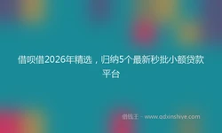 借呗借2026年精选，归纳5个最新秒批小额贷款平台