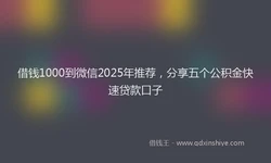 借钱1000到微信2025年推荐，分享五个公积金快速贷款口子