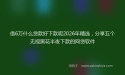 借6万什么贷款好下款呢2026年精选，分享五个无视黑花半夜下款的网贷软件