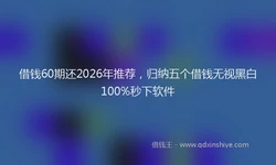 借钱60期还2026年推荐，归纳五个借钱无视黑白100%秒下软件