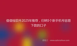 借借钱软件2025年推荐，归纳5个新手机号容易下款的口子