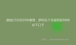 借钱1万52025年推荐，罗列五个无视风控5000必下口子