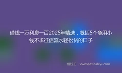 借钱一万利息一百2025年精选，概括5个急用小钱不求征信流水轻松贷的口子