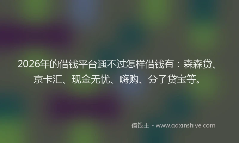2026年的借钱平台通不过怎样借钱有:森森贷、京卡汇、现金无忧、嗨购、分子贷宝等。
