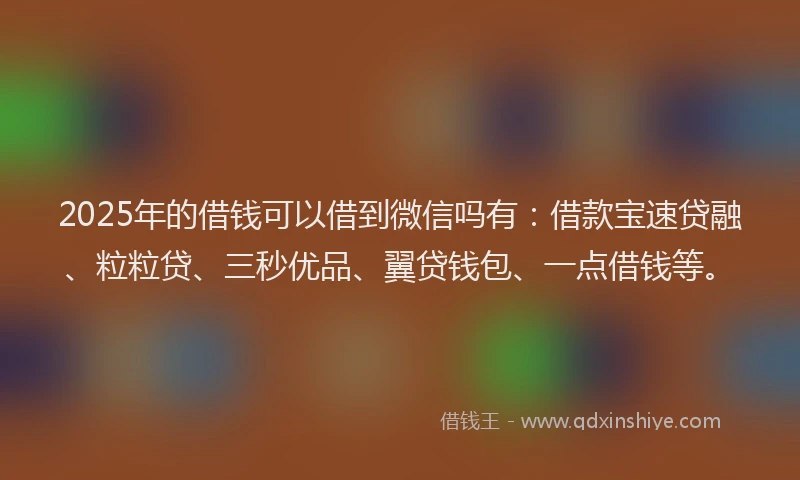 2025年的借钱可以借到微信吗有:借款宝速贷融、粒粒贷、三秒优品、翼贷钱包、一点借钱等。
