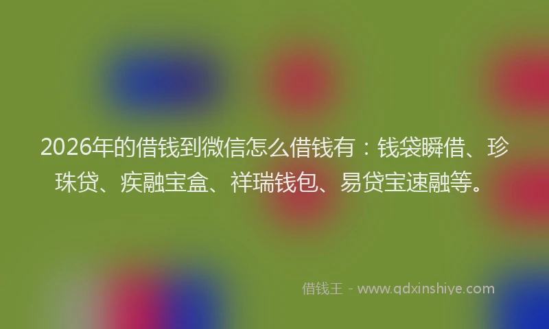 2026年的借钱到微信怎么借钱有：钱袋瞬借、珍珠贷、疾融宝盒、祥瑞钱包、易贷宝速融等。