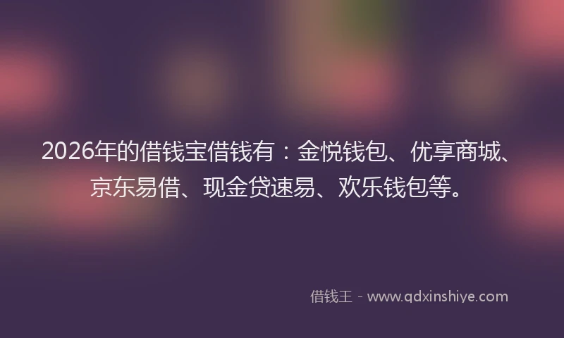 2026年的借钱宝借钱有：金悦钱包、优享商城、京东易借、现金贷速易、欢乐钱包等。