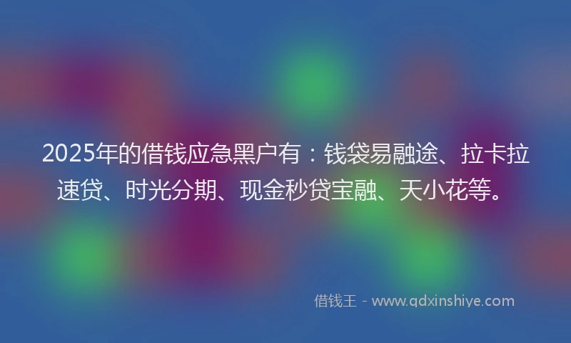 2025年的借钱应急黑户有：钱袋易融途、拉卡拉速贷、时光分期、现金秒贷宝融、天小花等。