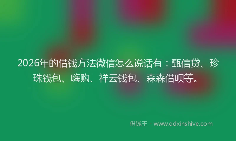 2026年的借钱方法微信怎么说话有：甄信贷、珍珠钱包、嗨购、祥云钱包、森森借呗等。