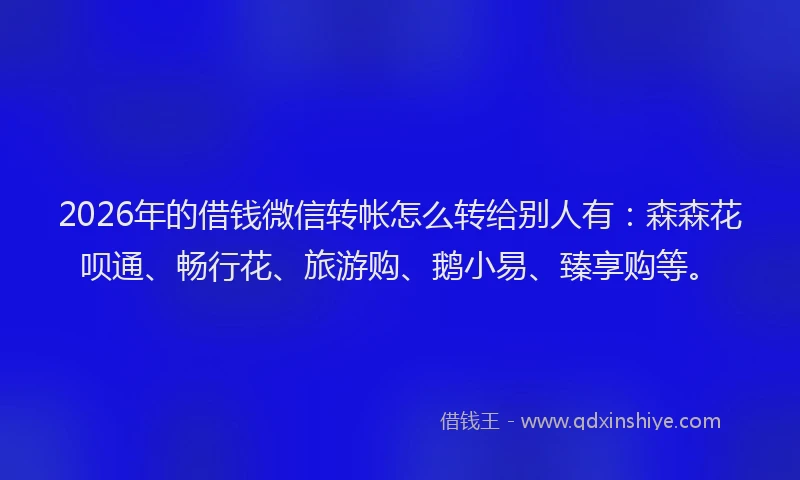 2026年的借钱微信转帐怎么转给别人有：森森花呗通、畅行花、旅游购、鹅小易、臻享购等。