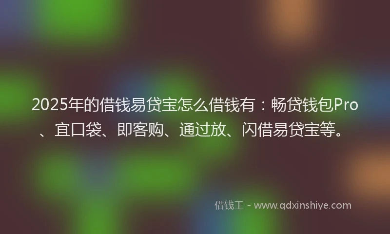2025年的借钱易贷宝怎么借钱有：畅贷钱包Pro、宜口袋、即客购、通过放、闪借易贷宝等。