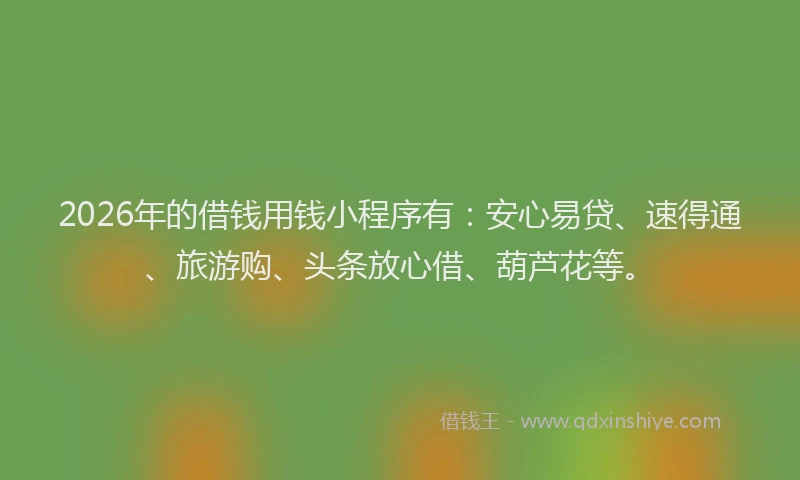 2026年的借钱用钱小程序有：安心易贷、速得通、旅游购、头条放心借、葫芦花等。