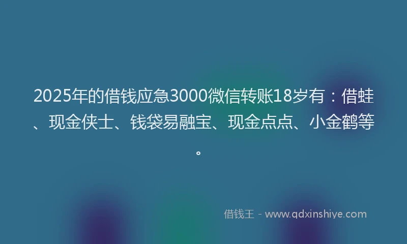 2025年的借钱应急3000微信转账18岁有:借蛙、现金侠士、钱袋易融宝、现金点点、小金鹤等。