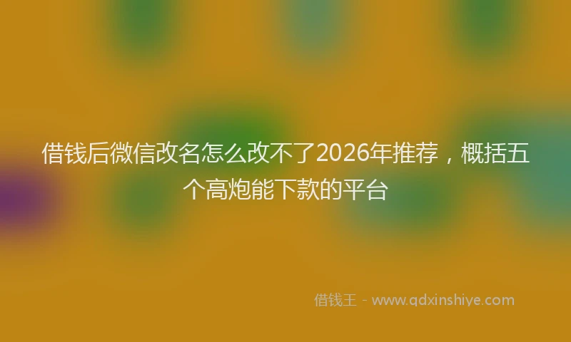借钱后微信改名怎么改不了2026年推荐，概括五个高炮能下款的平台