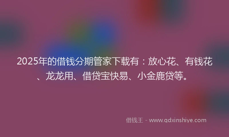 2025年的借钱分期管家下载有：放心花、有钱花、龙龙用、借贷宝快易、小金鹿贷等。