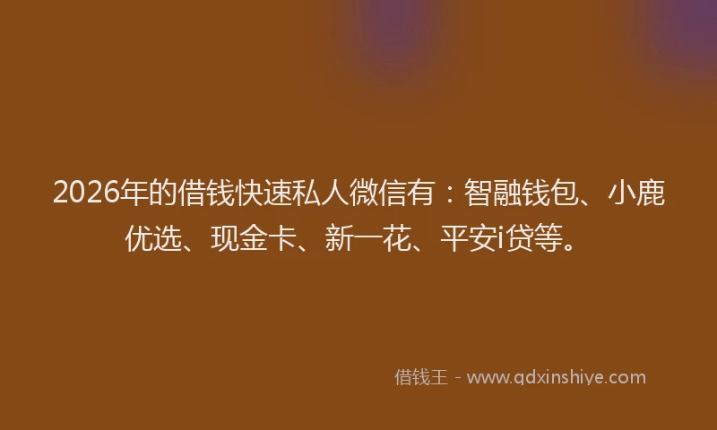 2026年的借钱快速私人微信有：智融钱包、小鹿优选、现金卡、新一花、平安i贷等。