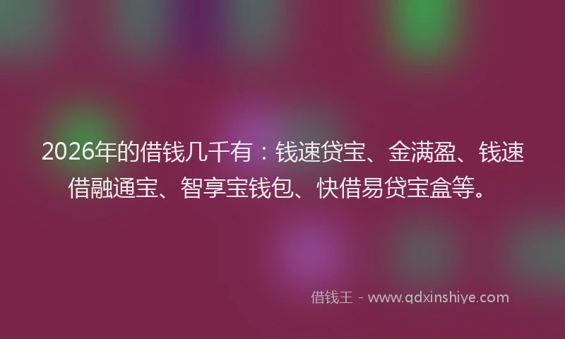 2026年的借钱几千有:钱速贷宝、金满盈、钱速借融通宝、智享宝钱包、快借易贷宝盒等。