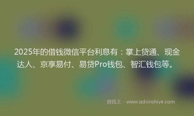 2025年的借钱微信平台利息有：掌上贷通、现金达人、京享易付、易贷Pro钱包、智汇钱包等。