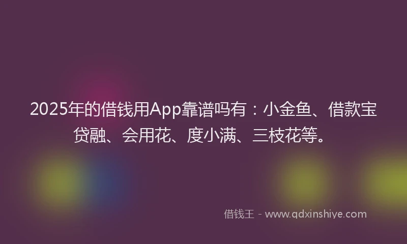 2025年的借钱用App靠谱吗有:小金鱼、借款宝贷融、会用花、度小满、三枝花等。