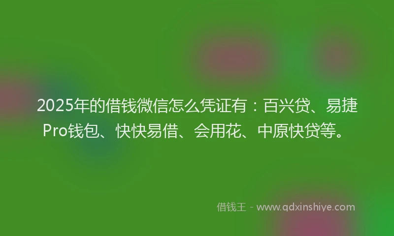 2025年的借钱微信怎么凭证有:百兴贷、易捷Pro钱包、快快易借、会用花、中原快贷等。