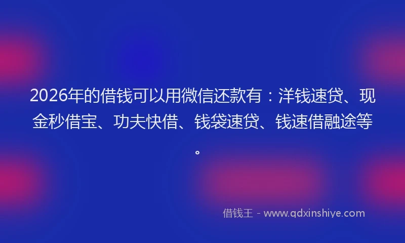 2026年的借钱可以用微信还款有：洋钱速贷、现金秒借宝、功夫快借、钱袋速贷、钱速借融途等。