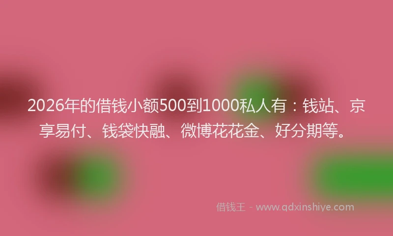 2026年的借钱小额500到1000私人有:钱站、京享易付、钱袋快融、微博花花金、好分期等。