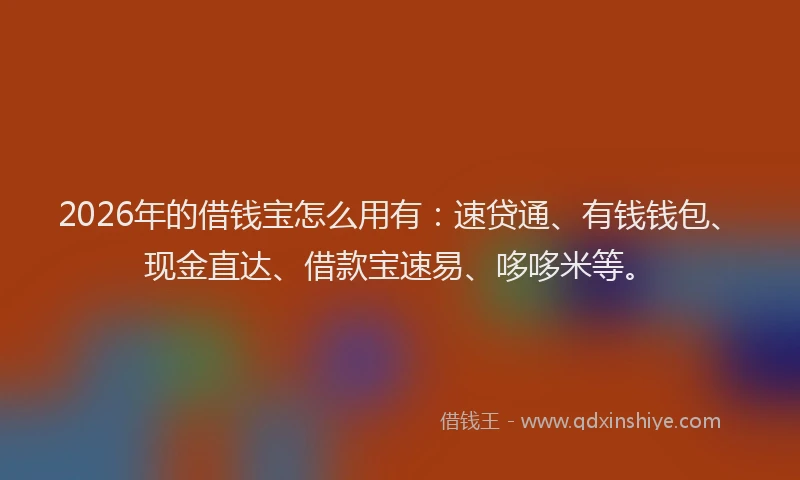 2026年的借钱宝怎么用有:速贷通、有钱钱包、现金直达、借款宝速易、哆哆米等。